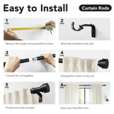 IFELS Heavy Duty Curtain Rods for Windows 66 to 120 Inch, 1 Inch Adjustable Black Curtain Rod Set with Easy Installation and Modern Design (A1,Black,30-120")